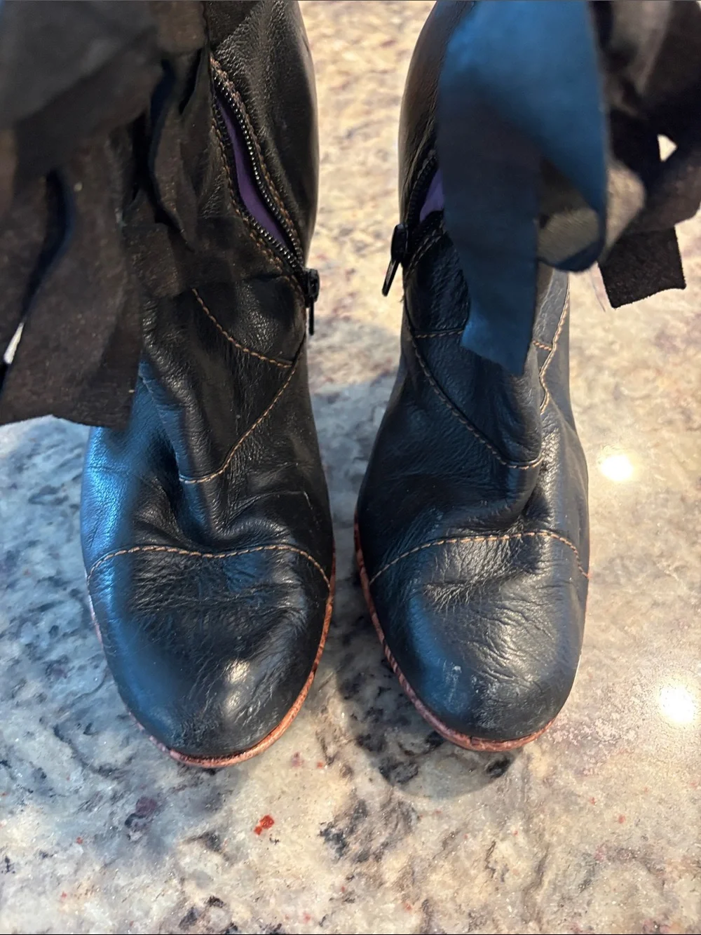 Kensie Black Over-the-Knee Leather Boots with Ribbon Ties